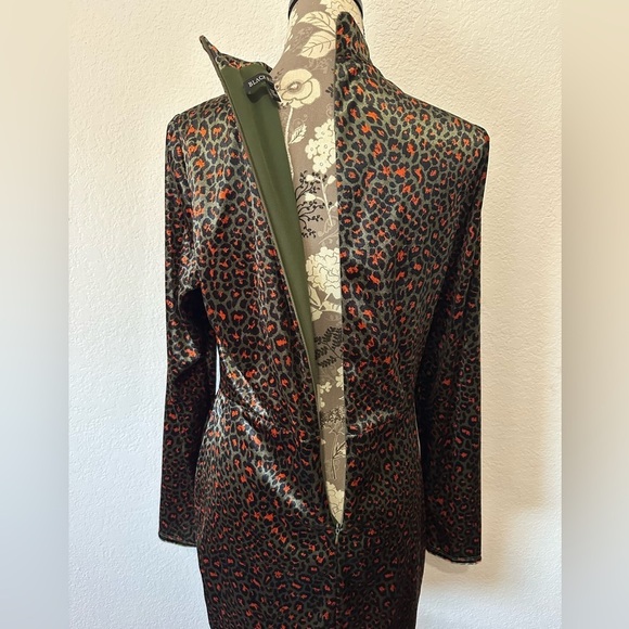 Black Halo Briar Leopard Velvet Mini Dress in Green Leopard- Size 12 - Picture 6 of 9